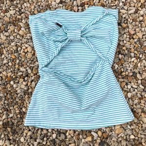 POOF : mint blue bow striped Strapless tube top